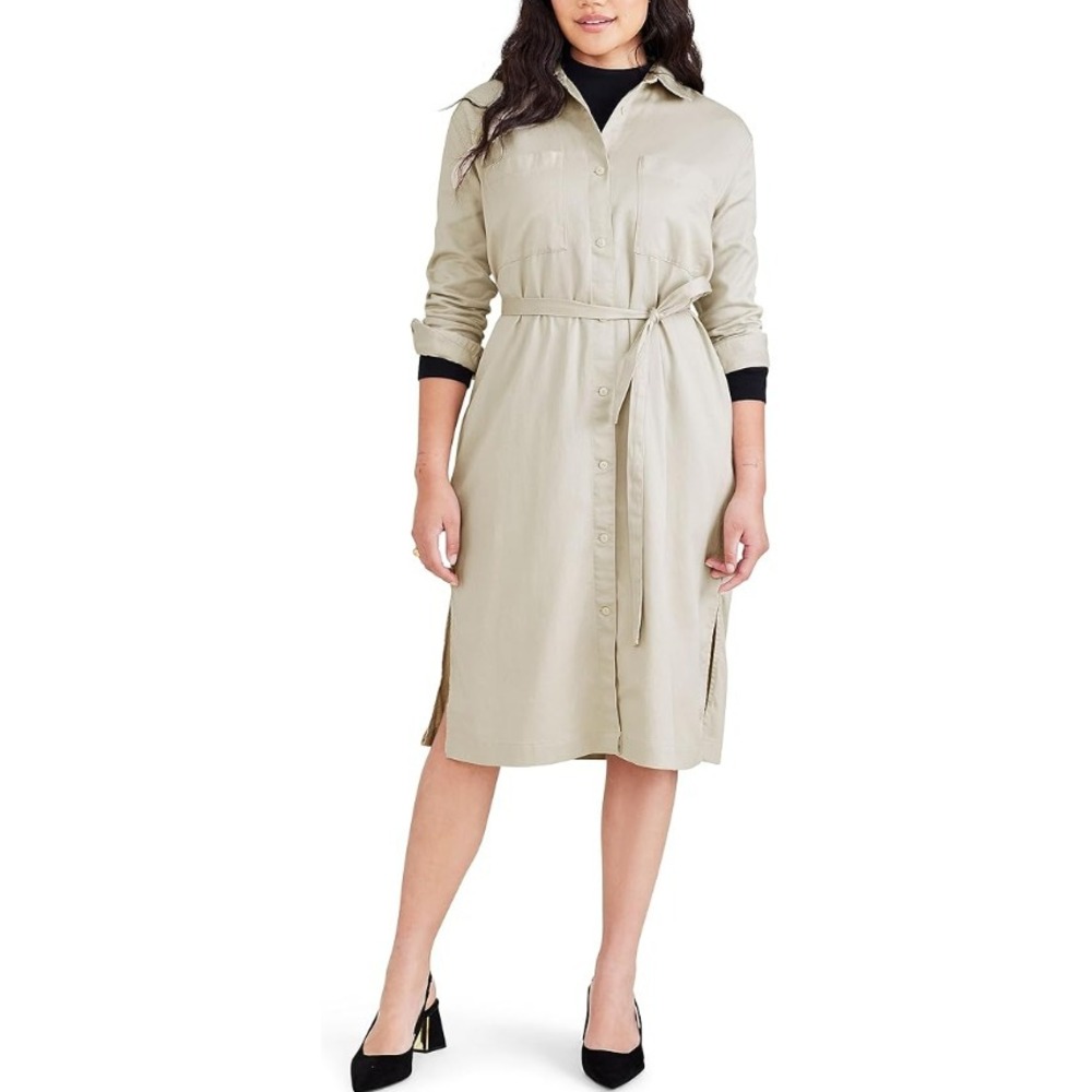 Dockers Midi Relaxed Fit Long Sleeve Shirt Dress Sahara Khaki‎ A56730000 XL